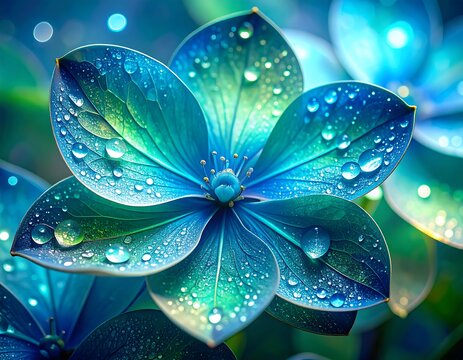 Close-up of vibrant blue flower, dew drops - Powered by Adobe