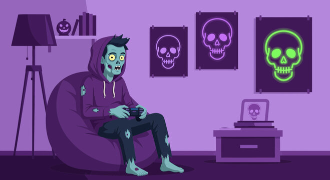 Undead Gamer: A Zombie's Leisurely Evening Of Relaxing Video Game Playing At Home