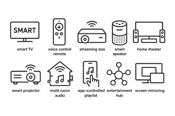 Minimalist Line Icons of Smart Home Entertainment Technologies