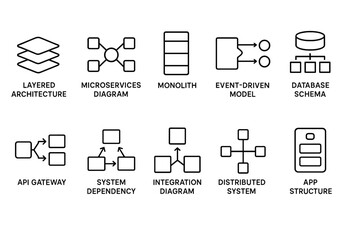 Set of 10 Minimalistic Software Architecture and System Design Icons