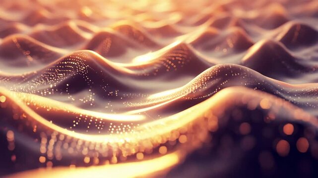 Smooth abstract undulating waves in golden brown tones, representing calm digital flow, quantum vacuum