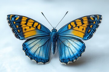 Obraz premium Azure and Gold Majesty: A Symmetrical Butterfly in Stunning Macro Detail