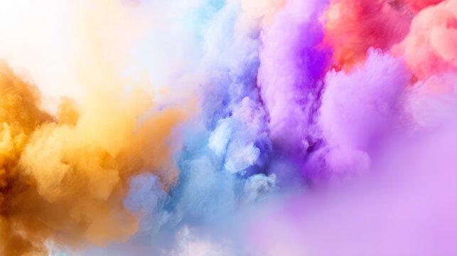 Swirling cloud of colorful powder mid-air, capturing dynamic motion in a festive celebration scene.
