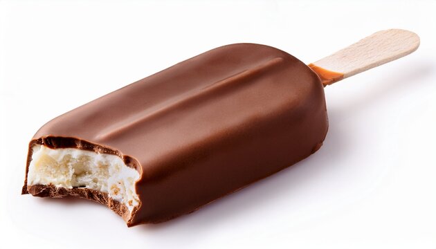 chocolate covered ice pop with a bite taken isolated on white background