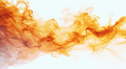 Abstract amber smoke swirls against white