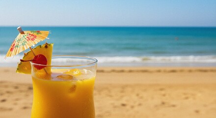 Obraz premium Tropical Cocktail by the Beach Refreshing Drink with Ocean View