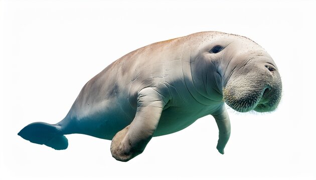 peaceful dugong marine mammal swimming gracefully isolated on a white background