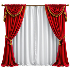 Elegant Red Curtain with Gold Tassels and White Drapery