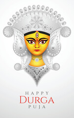 Durga Puja Banner Vector with Goddess Durga Face — Vibrant editable artwork featuring the divine face of Goddess Durga, ideal for festival banners, posters, and headers. 