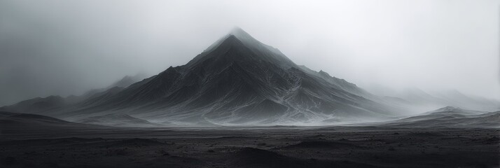 Misty, dark mountain peak