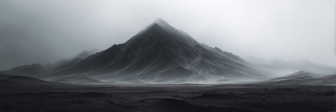 Misty, dark mountain peak