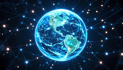 Fototapeta premium Digital Earth globe surrounded by glowing network connections 