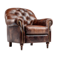 Dark brown leather armchair with tufted back