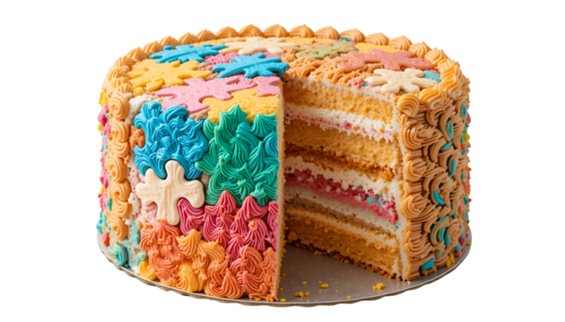 Puzzle Piece Layer Cake Isolated on Transparent Background

