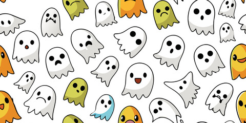 Cartoon ghosts in various expressions on a white background  