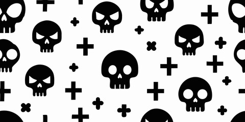 Black skulls and crosses pattern on white background  