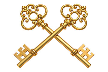 Unlocking secrets golden keys crossed antique ornate security access vintage treasure key design concept on transparent background