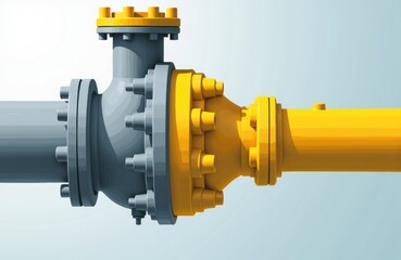 Industrial valve with yellow pipe connection on a light background