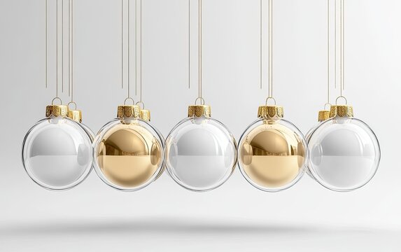 Sleek Row of Alternating Gold and Transparent Glass Christmas Baubles - Powered by Adobe
