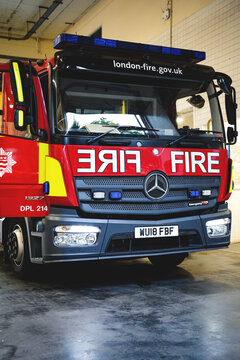 LFB London Fire Brigade Hammersmith Fire Station, Fire Truck, British Fire Engine, Pump Ladder, Fire Emergency Response Appliance Vehicle, England, UK - 18 July 2025