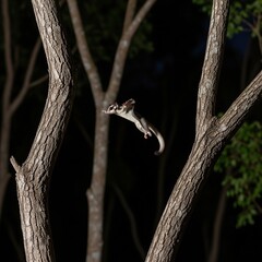 Fototapeta premium Playful Sugar Glider Leaping Between Branches 