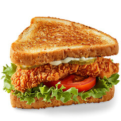 Crispy Chicken Sandwich with Toasted Bread, Lettuce, Tomato, and Pickle