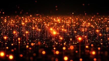 Fototapeta premium Abstract cityscape of glowing orange lights on dark surface