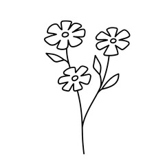 Doodle vector flower contour symbol isolated on a transparent background