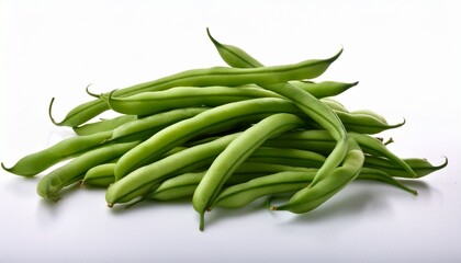 Fototapeta premium a pile of vibrant green beans resting on a pristine white background