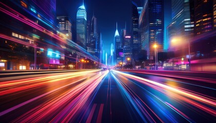 Obraz premium night city street fast motion blur