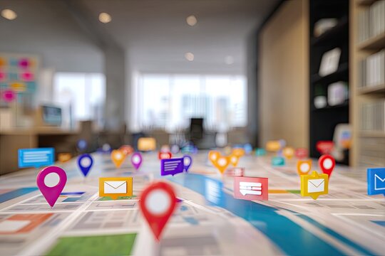 Colorful map of digital communications in an office setting