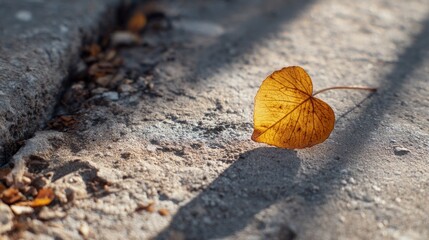 Macro of fallen leaf on concrete urban texture