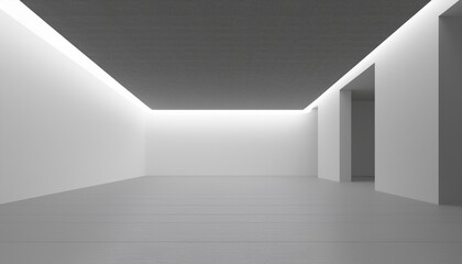 Obraz premium architecture indoor corner empty room white walls floor ceiling 3d blank interior living room office gallery studio hallway perspective view