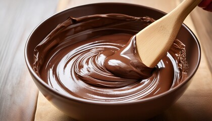 mixing smooth melted chocolate with a spatula in a bowl creating a rich and decadent base for a delicious dessert