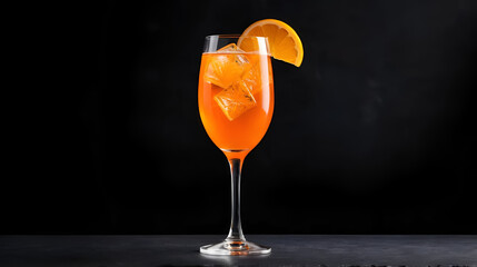 Aperol spritz cocktail in glass with fresh orange on dark background