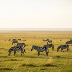 Graceful Zebra Herd Grazing on African Plains
