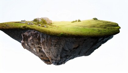 rocky land piece floating in the space isolated on white backgro