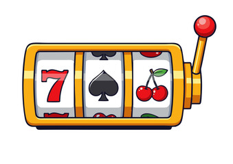 Cartoon Slot Machine with Seven Spade and Cherries Symbols.
