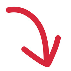 Hand drawn red arrow pointing down icon. Vector arrow. Mark point design for business and education design element