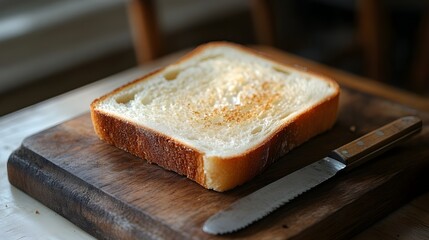 piece of cake on a plate, bread and butter, slice of bread on wooden board, Freshly baked bread slices with butter on a wooden board for a healthy breakfast or snack