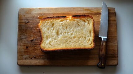 bread and butter, slice of bread on wooden board, Freshly baked bread slices with butter on a wooden board for a healthy breakfast or snack