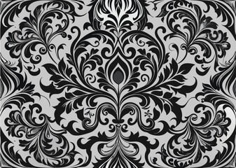 Ornate intricate baroque damask floral design in gray tones
