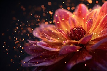Magical glowing flower with sparkling particles