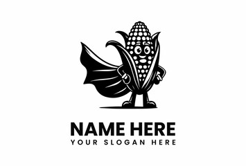 Super Corn Mascot with Cape Posing Confidently Ready for Action.
