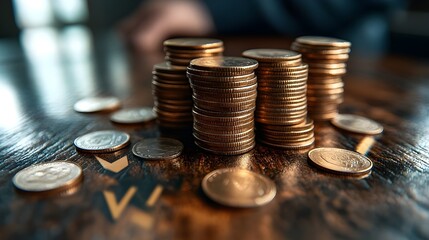 coins on the financial chart, Finance concept with gold coins stacked on a financial chart, illustrating business growth and market investment success