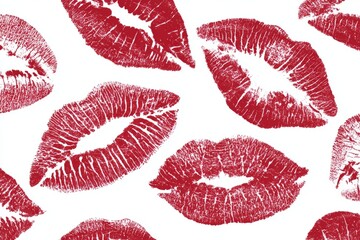 Red lipstick prints pattern on white background