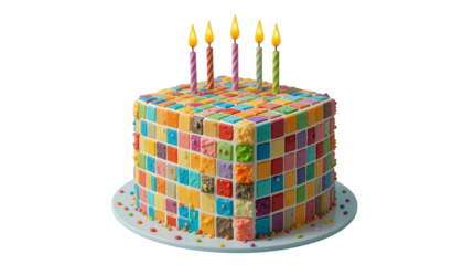 Mosaic Birthday Cake Candles Isolated on Transparent Background