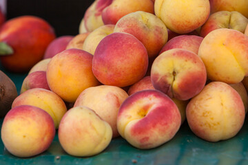 Marktstand mit Pfirsichen (Prunus persica), Provence