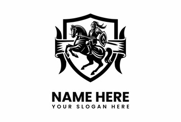 Black and White Knight on Horseback with Spear and Shield in Emblem.
