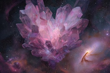 Heart-shaped crystal cluster in a cosmic nebula
